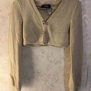 Cider Beige Ribbed Knit Crop Top with Hook Detail